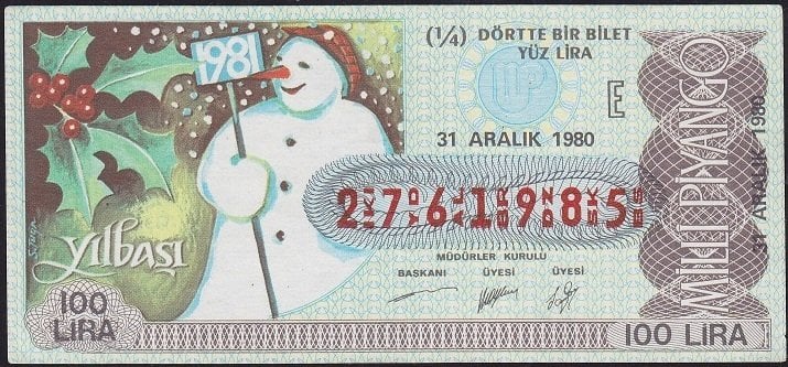 1980 31 Aralık Çeyrek Bilet - E Serisi