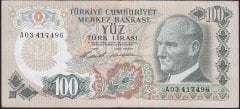 6.Emisyon 1.Tertip 100 Lira A03 417496 Çok Temiz+