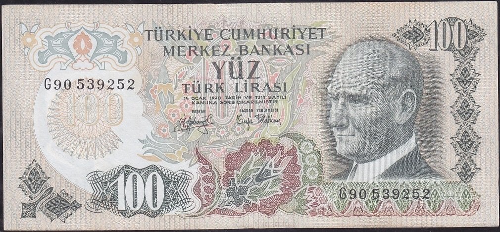 6.Emisyon 2.Tertip 100 Lira G90 539252 Çok Temiz +