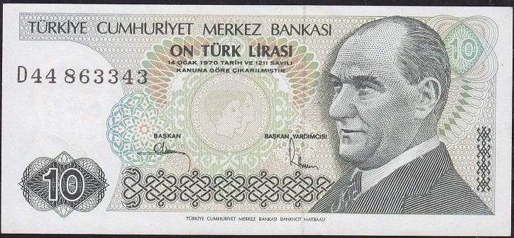 7.Emisyon 2.Tertip 10 Lira D44 863343 Ççt Çilaltı