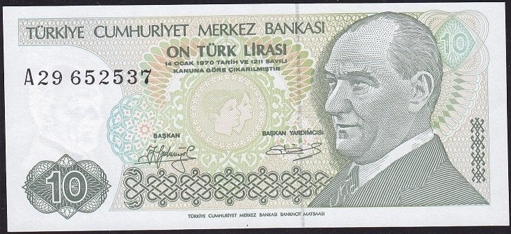 7.Emisyon 1.Tertip 10 Lira A29 652537 Çilaltı