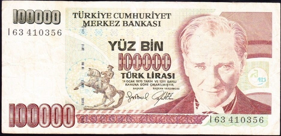 7.Emisyon 3.Tertip 100000 Lira I63 410356 Çok Temiz