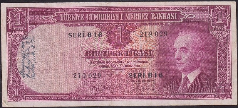 2.Emisyon 1 Lira B16 219029 Çok Temiz