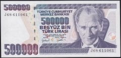 7.Emisyon 4.Tertip 500000 Lira J68 611061 Çilaltı Çil ( Bandrol baskı izi var )