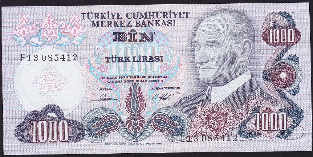 6.Emisyon 3.Tertip 1000 Lira F13 085412 Çilaltı Çil