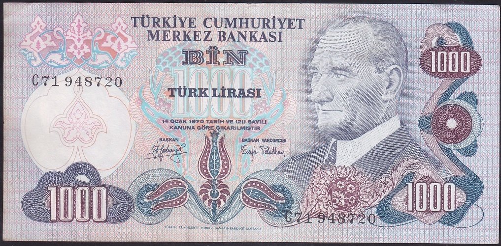 6.EMİSYON 2.TERTİP 1000 LİRA C71 948720 ÇOK ÇOK TEMİZ +