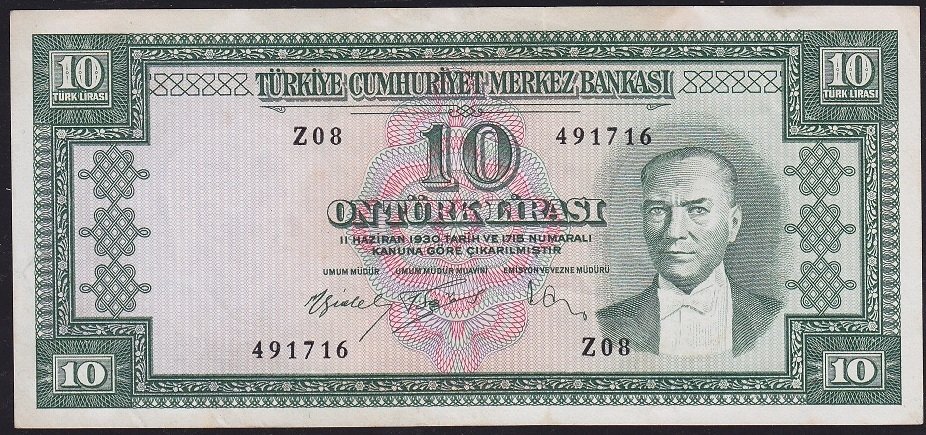 5.Emisyon 4.Tertip 10 Lira Z08 491716 Çok Çok Temiz Çilaltı