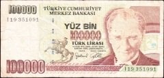 7.Emisyon 3.Tertip 100000 Lira I19 351091 Çok Temiz