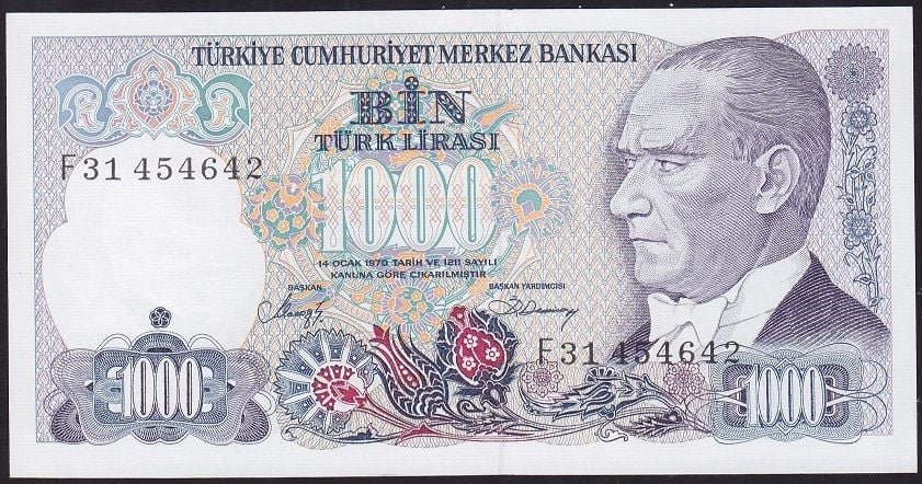 7.Emisyon 2.Tertip 1000 Lira F31 454642 Çilaltı Çil