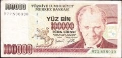 7.Emisyon 3.Tertip 100000 Lira H72 836030 Çok Temiz