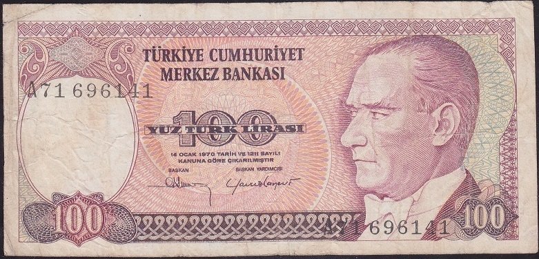 7.Emisyon 1.Tertip 100 Lira A71 696141 Temiz