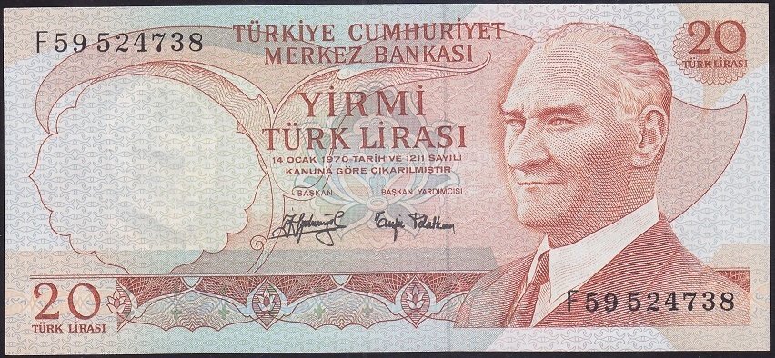 6.EMİSYON 3.TERTİP 20 LİRA F59 524738 ÇİLALTI