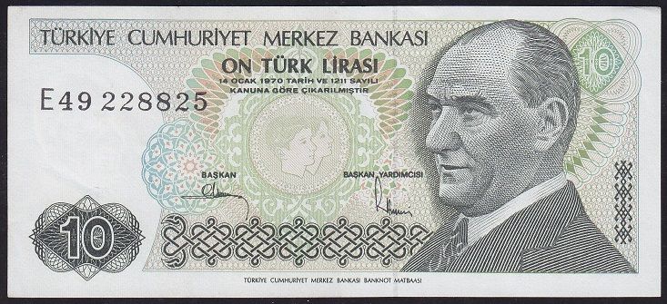 7.Emisyon 2.Tertip 10 Lira E49 228825 Çok Çok Temiz+