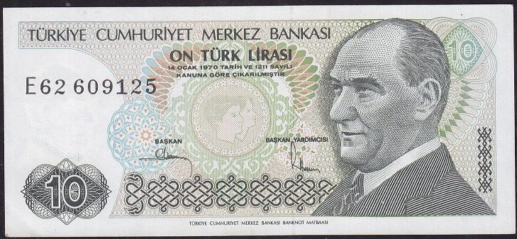 7.Emisyon 2.Tertip 10 Lira E62 609125 Ççt Çilaltı