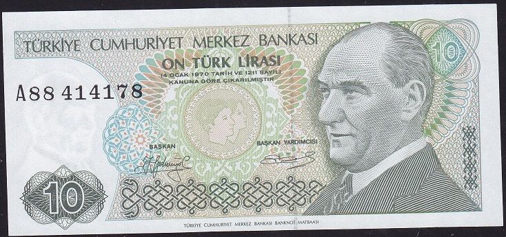 7.Emisyon 1.Tertip 10 Lira A88 414178 Çilaltı Çil