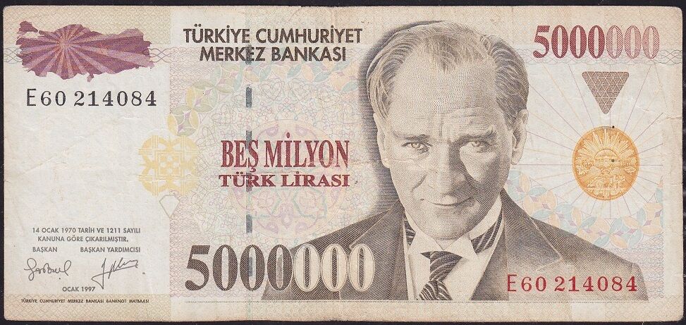 7.Emisyon 5 000 000 Lira E60 214084 Çok Temiz