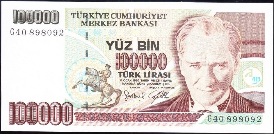 7.Emisyon 3.Tertip 100000 Lira G40 898092 Çilaltı Çil