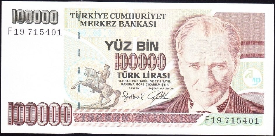 7.Emisyon 3.Tertip 100000 Lira F19 715401 Çil