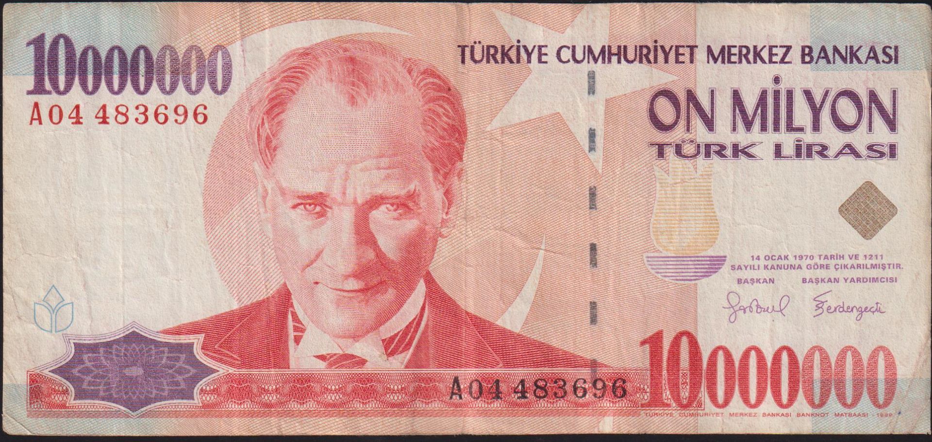 7.Emisyon 10 000 000 Lira A04 483696 Çok Temiz