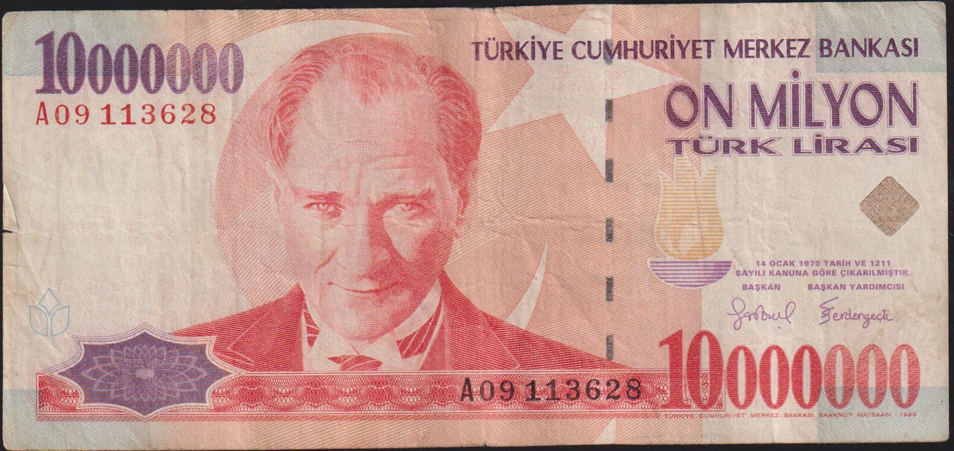 7.Emisyon 10 000 000 Lira A09 113628 Temiz