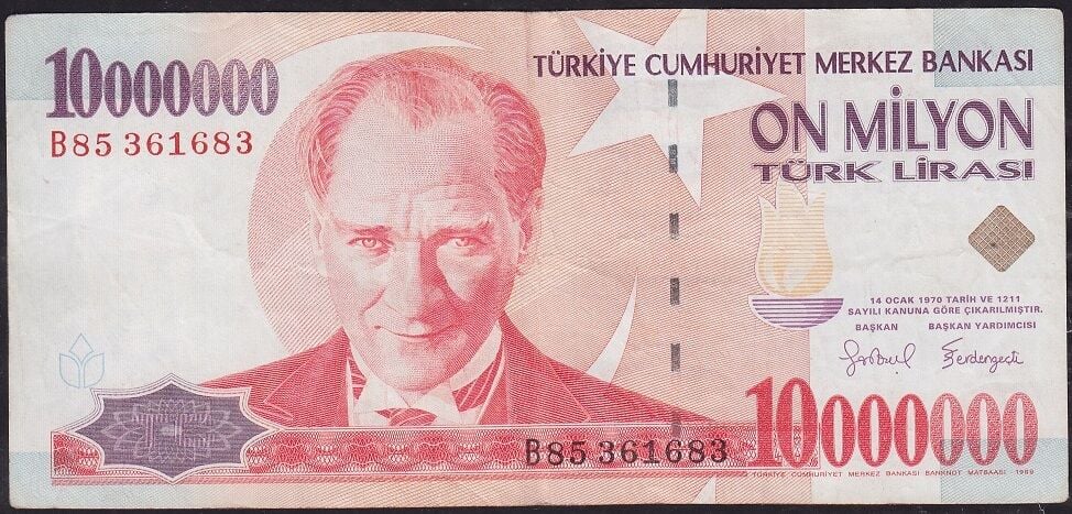 7.Emisyon 10 000 000 Lira B85 361683 Çok Temiz