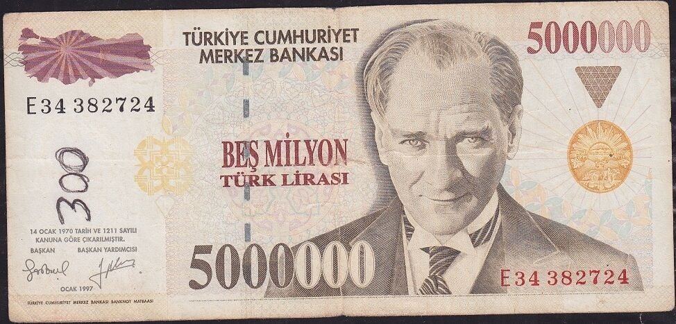 7.Emisyon 5 000 000 Lira E34 382724 Çok Temiz