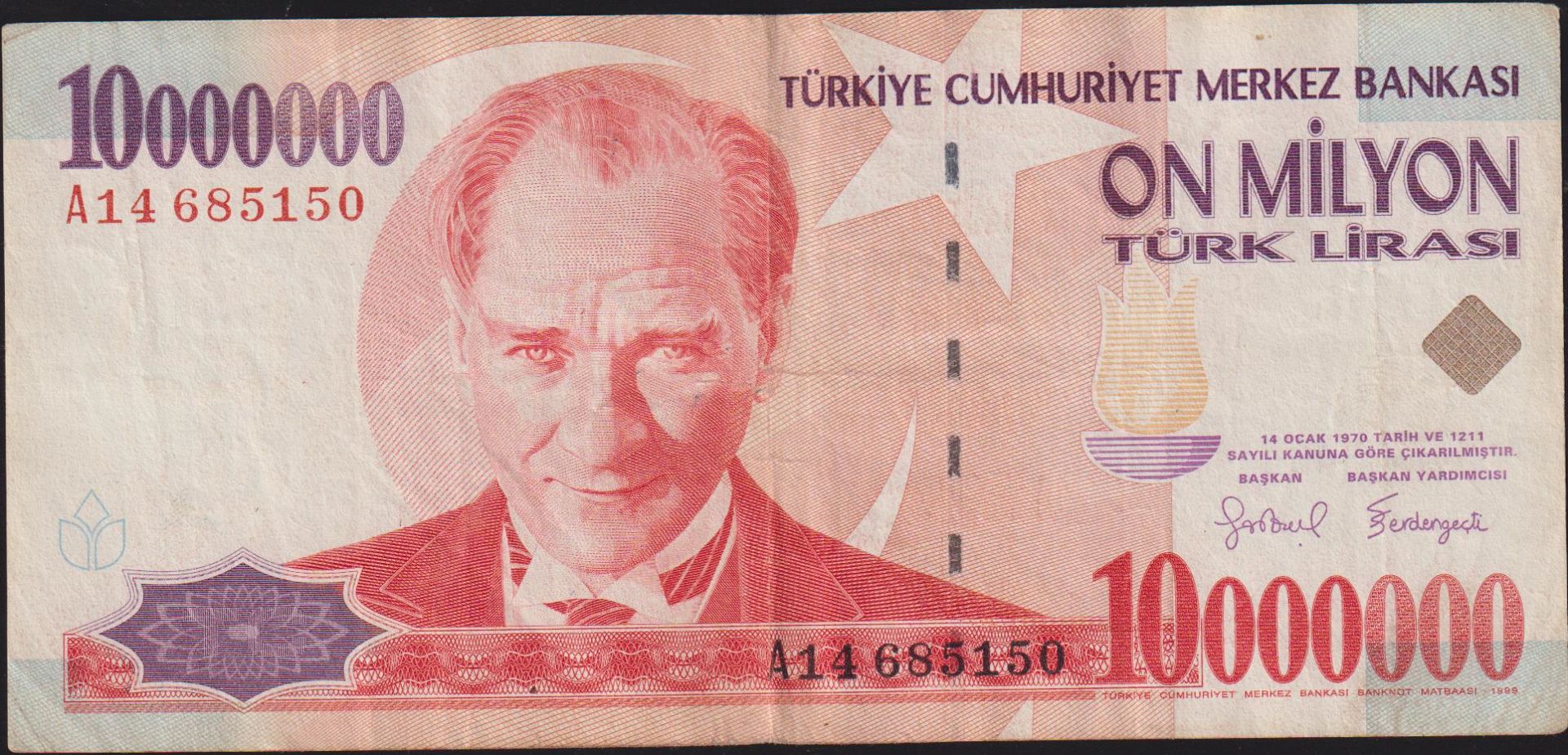 7.Emisyon 10 000 000 Lira A14 685150 Çok Temiz