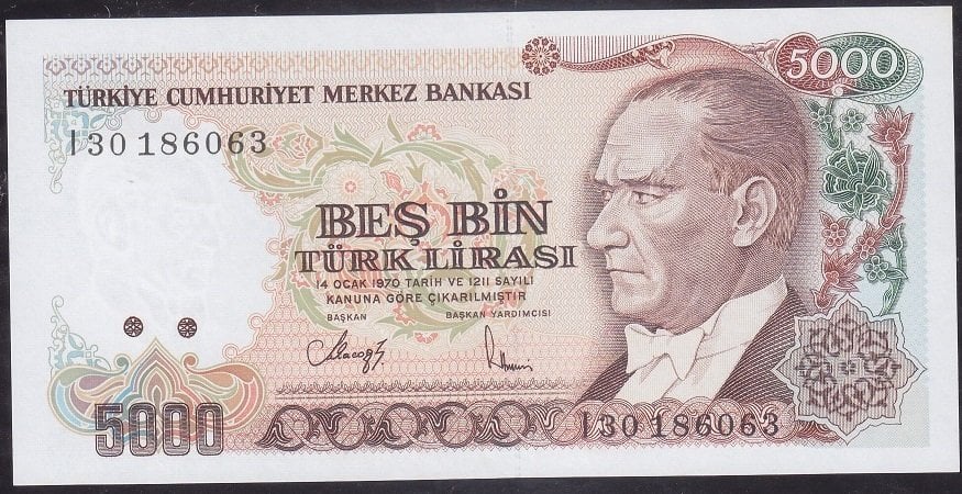 7.Emisyon 4.Tertip 5000 Lira I30 186063 Çil