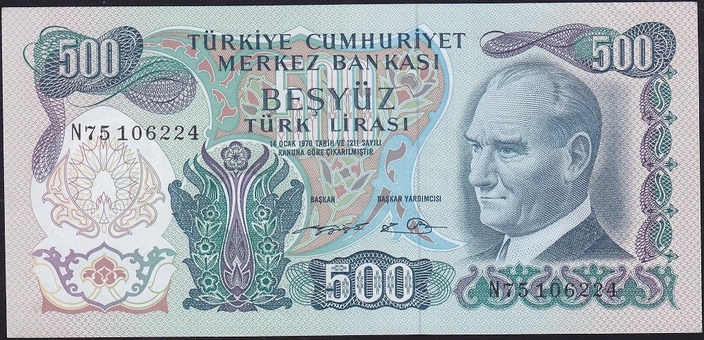 6.Emisyon 2.Tertip 500 Lira N75 106224 Ççt Çilaltı