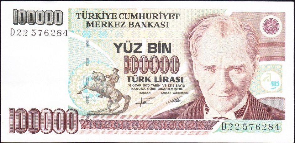 7.Emisyon 2.Tertip 100000 Lira D22 576284 Çilaltı