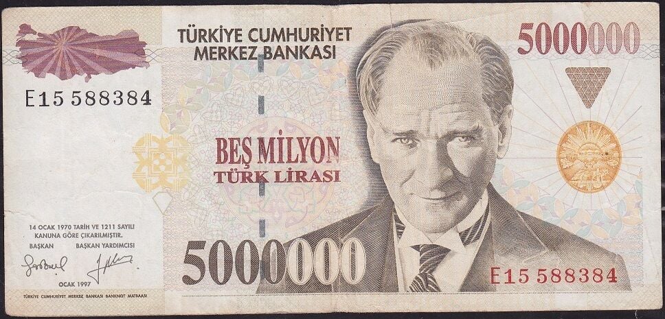 7.Emisyon 5 000 000 Lira E15 588384 Çok Temiz