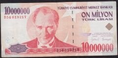 7.Emisyon 10 000 000 Lira B54 019217 Çok Temiz