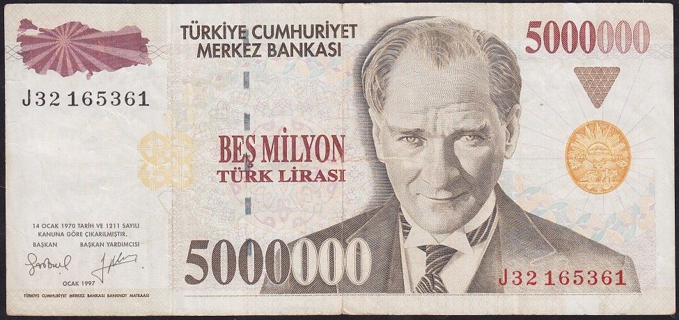 7.Emisyon 5 000 000 Lira J32 165361 Çok Temiz