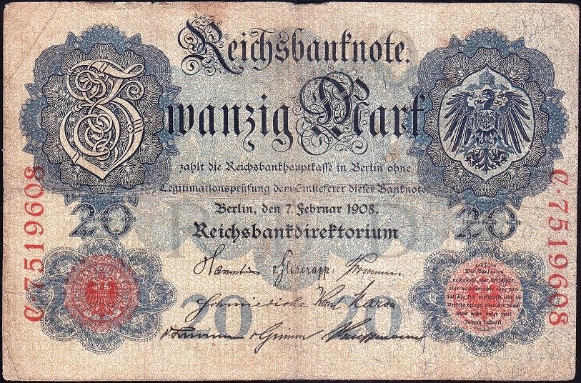 Almanya 20 Mark 1908 Temiz + ( R31 )