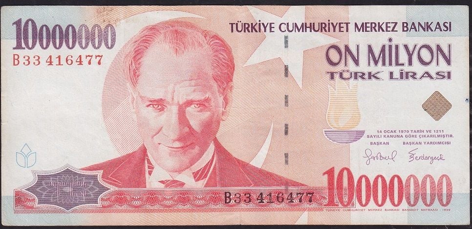 7.Emisyon 10 000 000 Lira B33 416477 Çok Temiz