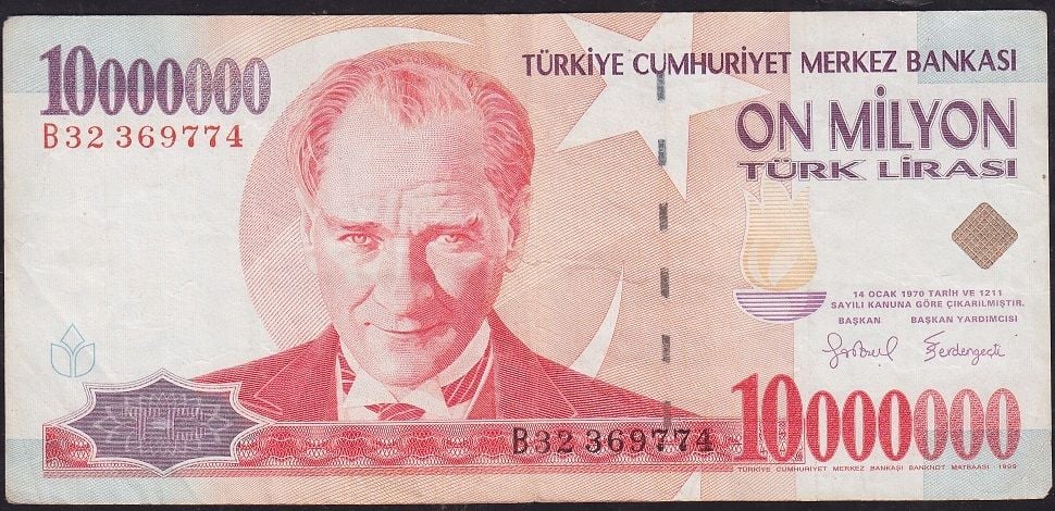 7.Emisyon 10 000 000 Lira B32 369774 Çok Temiz