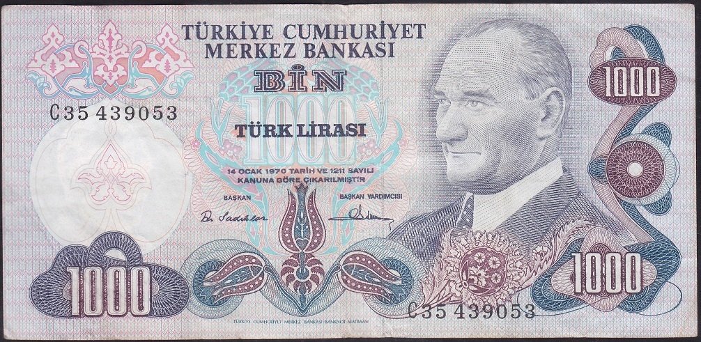 6.EMİSYON 1.TERTİP 1000 LİRA C35 439053 ÇOK TEMİZ +