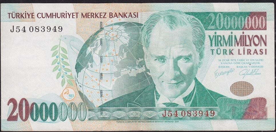 7.Emisyon 20 000 000 Lira J54 083949 Çok Temiz+