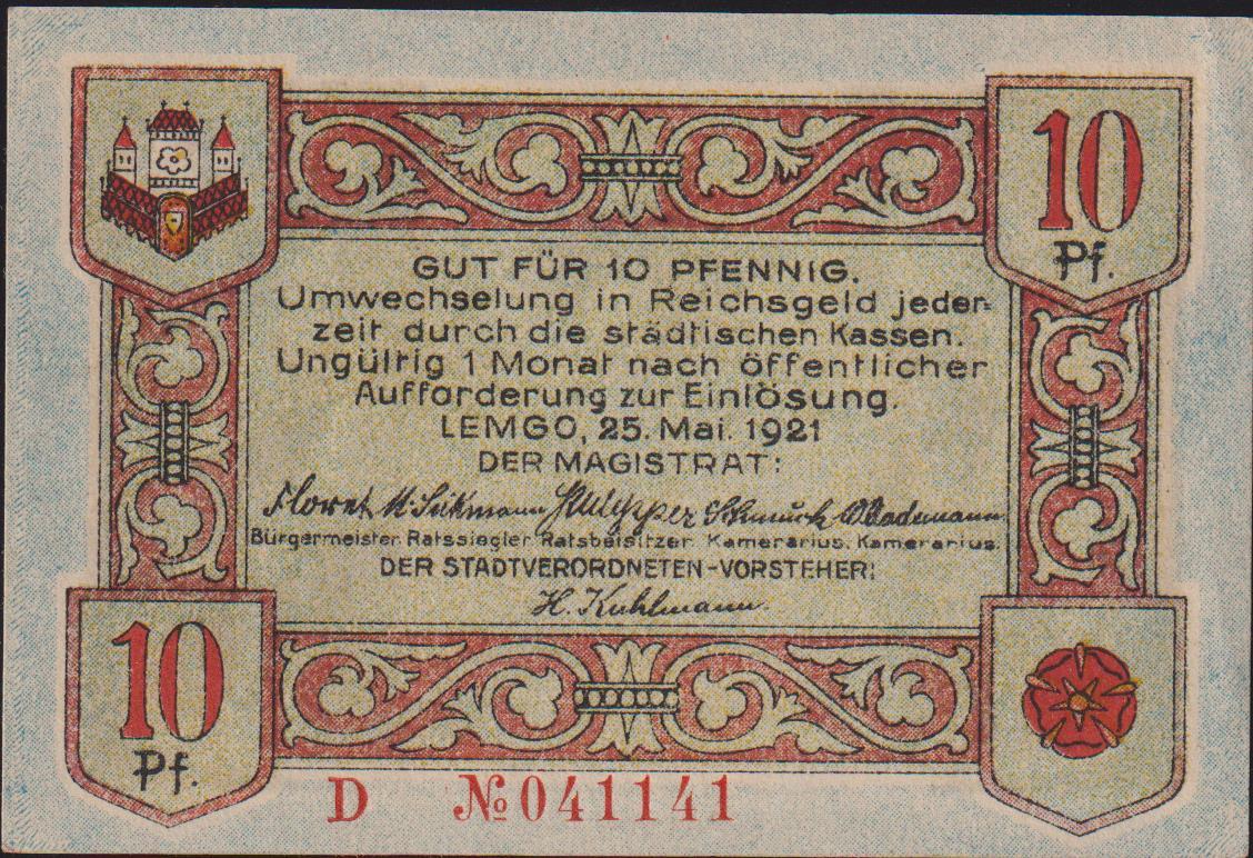 Almanya 10 Pfennig Notgeld 1921 Çilaltı Çil