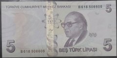 9.Emisyon 2.Tertip 5 Lira B618 506605 Çil Blok Radar