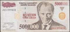 7.Emisyon 5 000 000 Lira J11 379422 Çok Temiz+