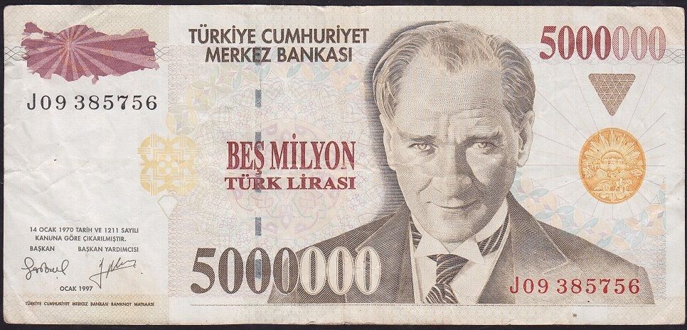 7.Emisyon 5 000 000 Lira J09 385756 Çok Temiz+