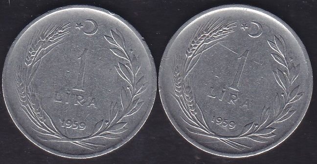 1959 Yılı 1 Lira (Ters Düz Takım)