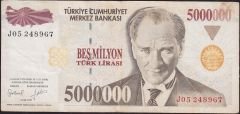 7.Emisyon 5 000 000 Lira J05 248967 Çok Temiz