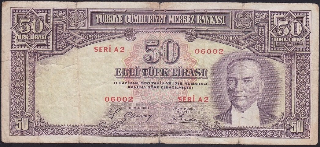 2.EMİSYON 50 LİRA A2 06002 ÇOK TEMİZ