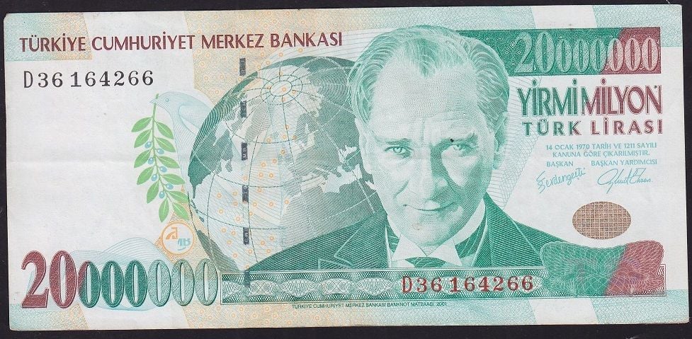 7.Emisyon 20 000 000 Lira D36 164266 Çok Temiz+