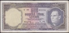 5.Emisyon 4.Tertip 500 Lira V58 032236 Çok Temiz