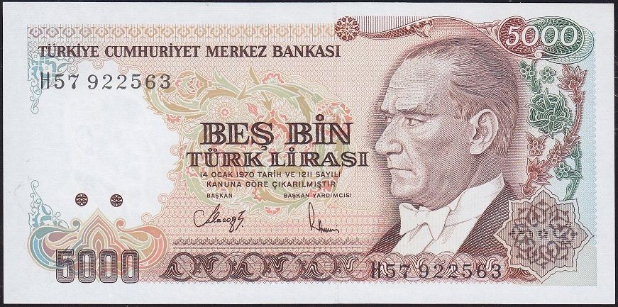 7.Emisyon 4.Tertip 5000 Lira H57 922563 Çil