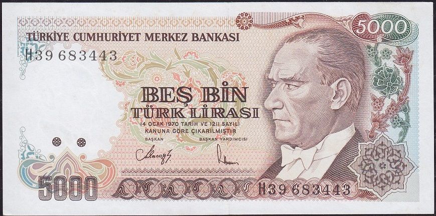 7.Emisyon 4.Tertip 5000 Lira H39 683443 Çilaltı Çil