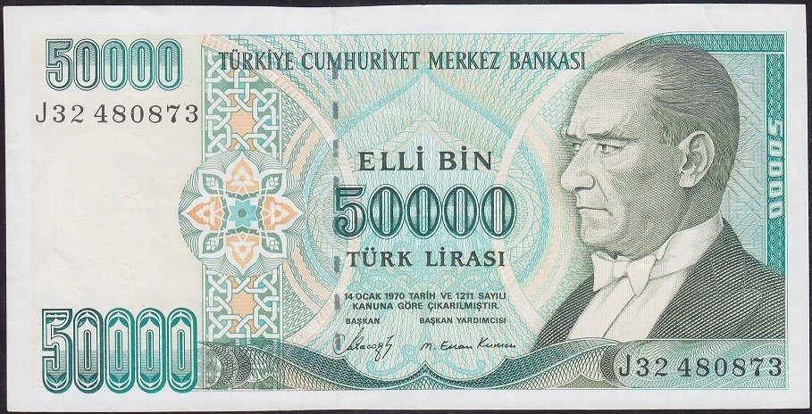 7.Emisyon 1.Tertip 50000 Lira J32 480873 Çok Çok Temiz +